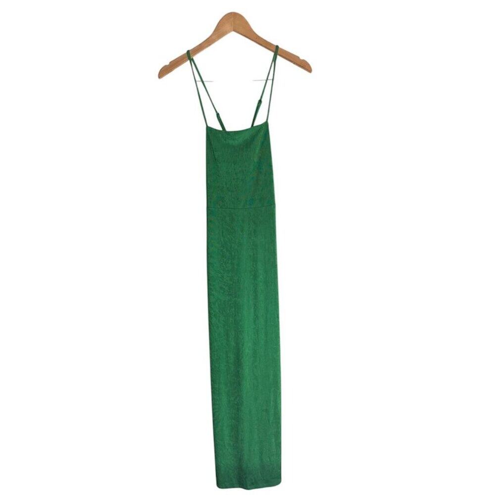 Lace Up Back Fitted GreenY2K  Maxi Bodycon Slip Dress Womens Size S Sexy - Picture 2 of 6